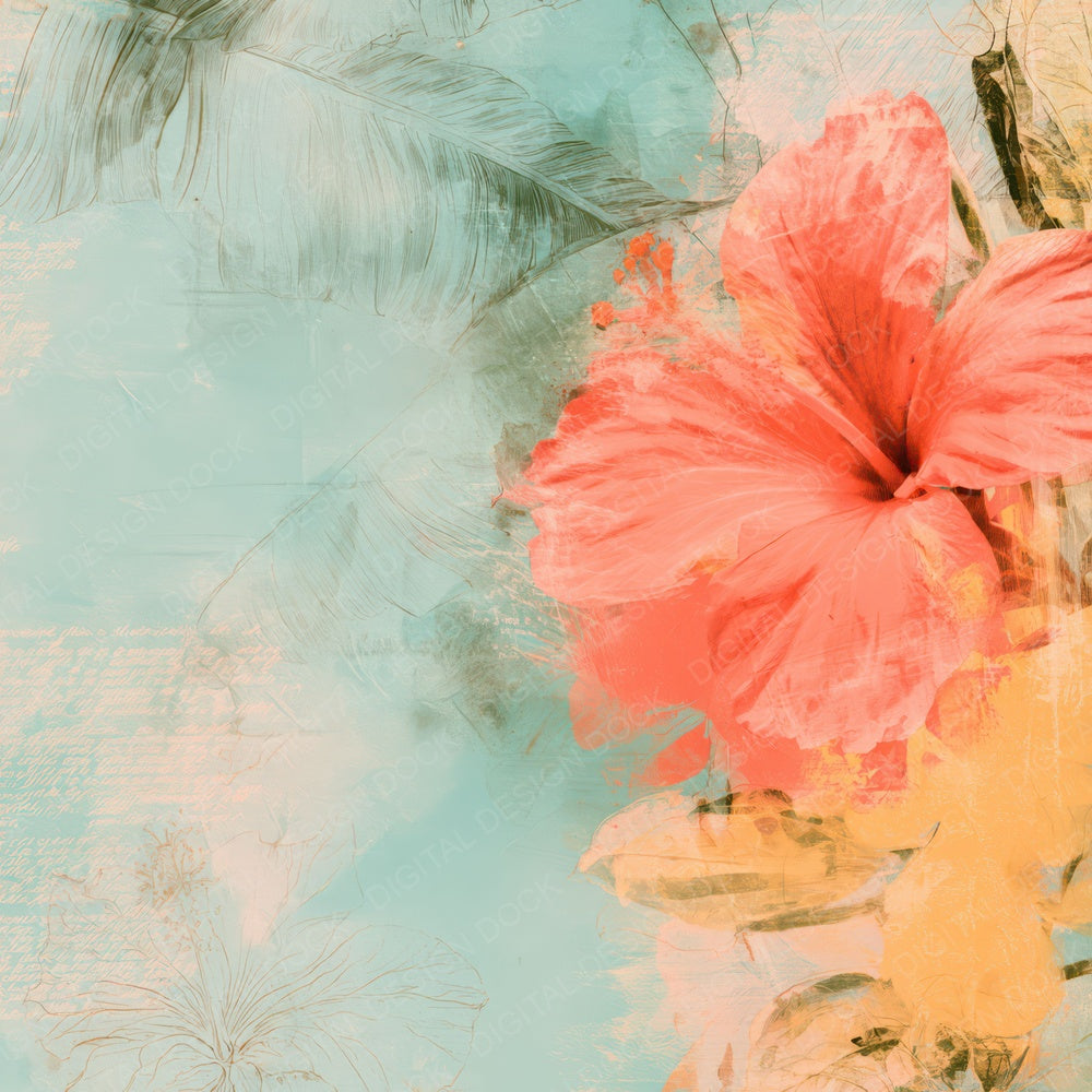Tropical Banana Turquoise Coral Digital Paper Pack (DDD016422)