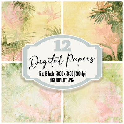 Tropical Palm Lemon Emerald Digital Paper Pack (DDD016423)