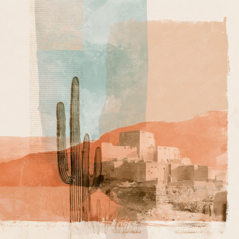 Another Desert Saguaro Terracotta Turquoise digital paper shown full size