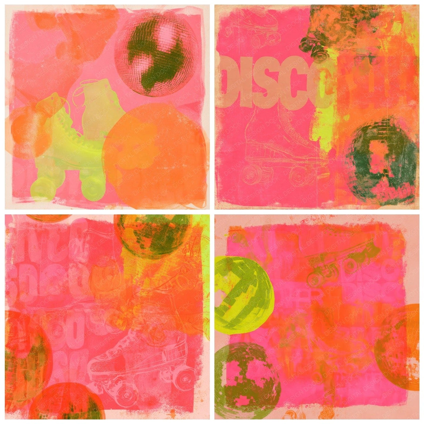 Roller Disco Skates Pink Lime Digital Paper Pack (DDD016442)