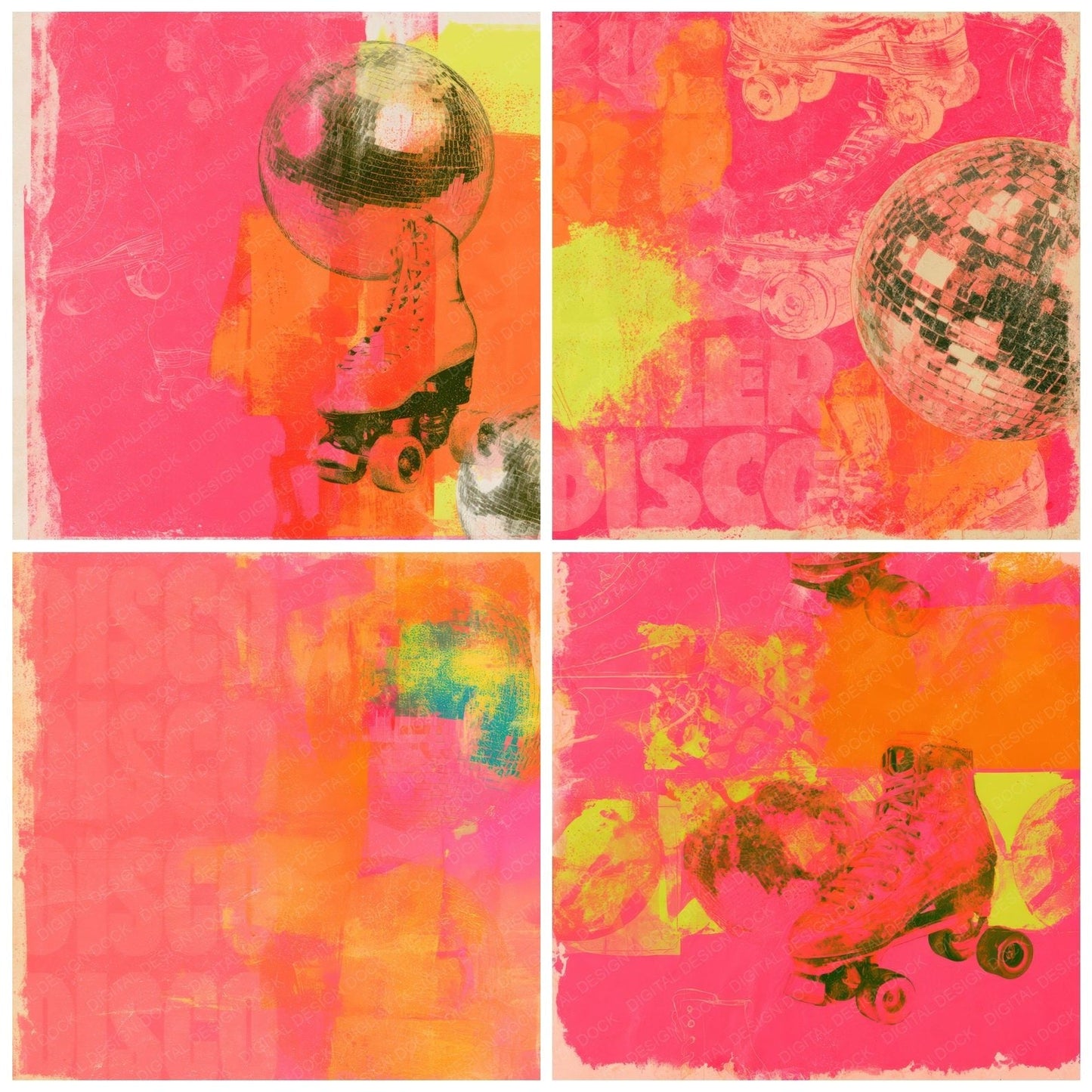 Roller Disco Skates Pink Lime Digital Paper Pack (DDD016442)