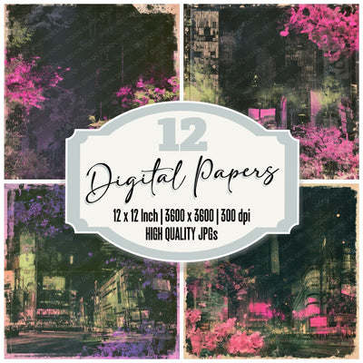Tokyo Shibuya Charcoal Magenta Digital Paper Pack (DDD016444)