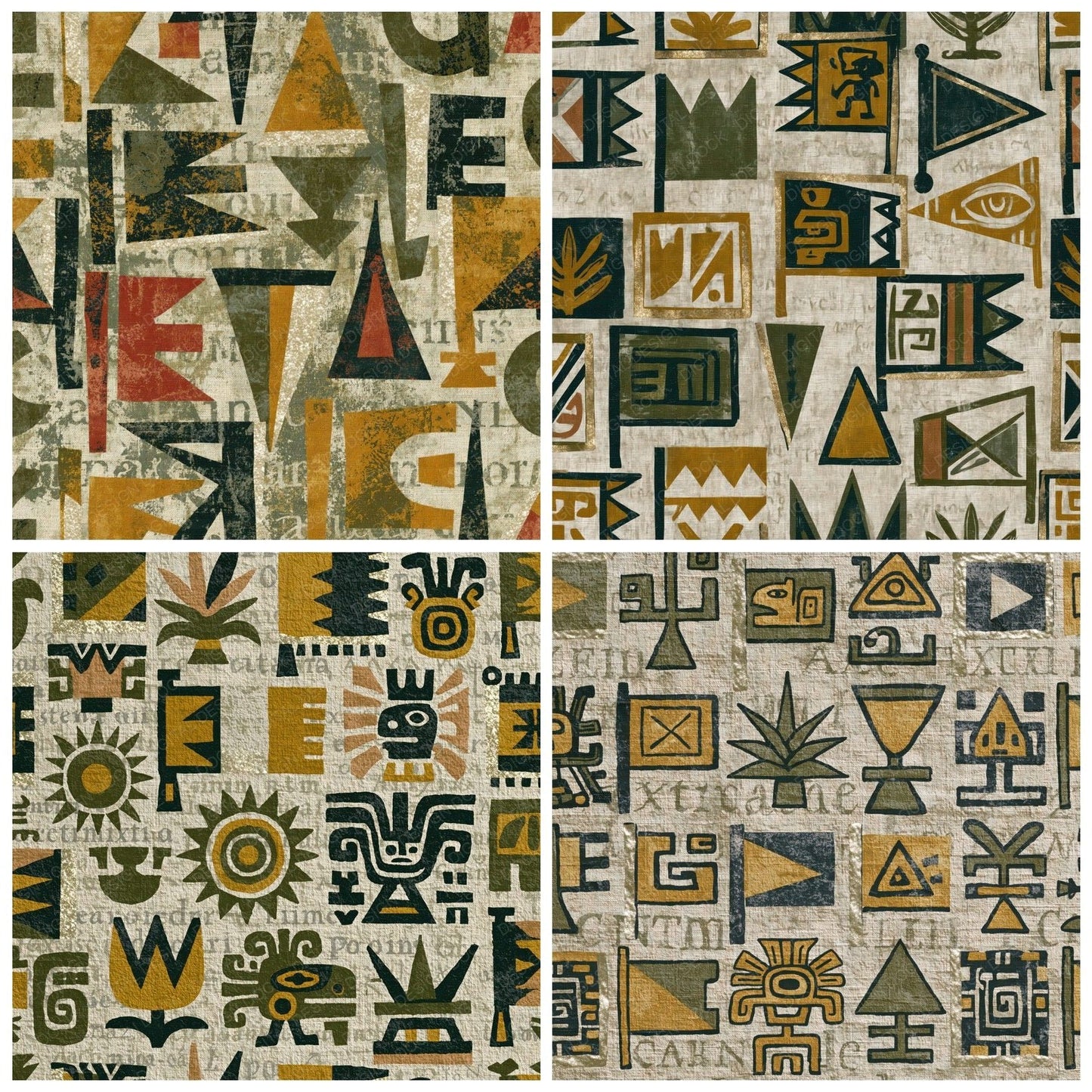 Aztec Glyph Flags Ochre Linen Digital Paper Pack (DDD016445)