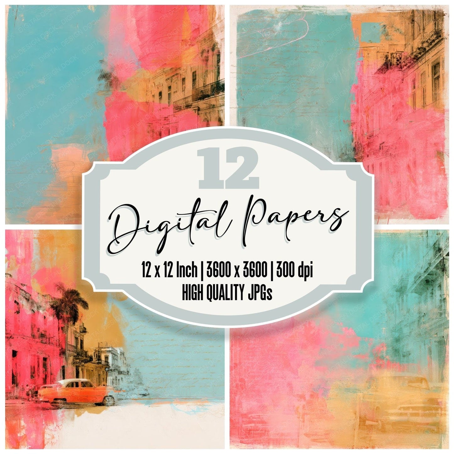 Havana Car Turquoise Flamingo Digital Paper Pack (DDD016450)