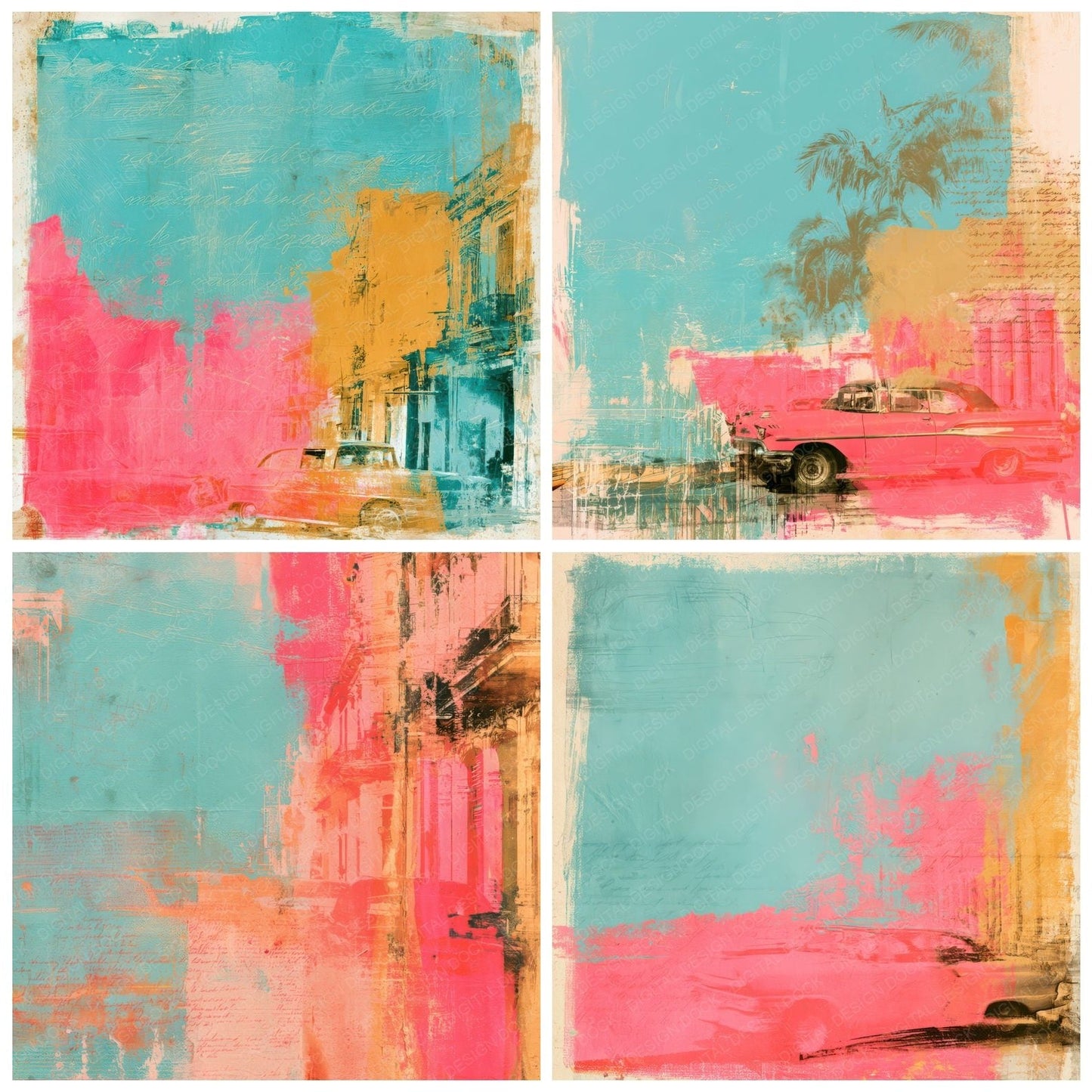 Havana Car Turquoise Flamingo Digital Paper Pack (DDD016450)