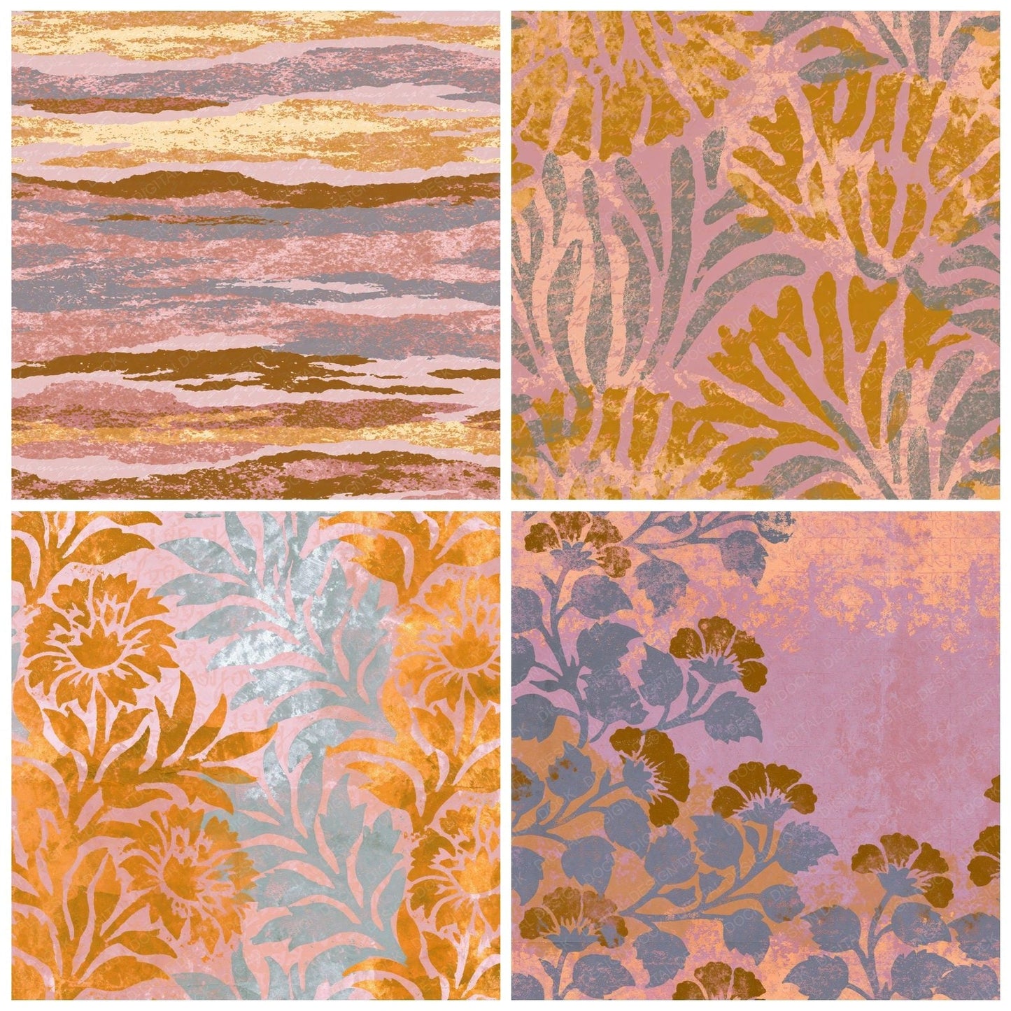 Indian Block Print Amber Rose Gold Tonal Digital Paper Pack (DDD016453)