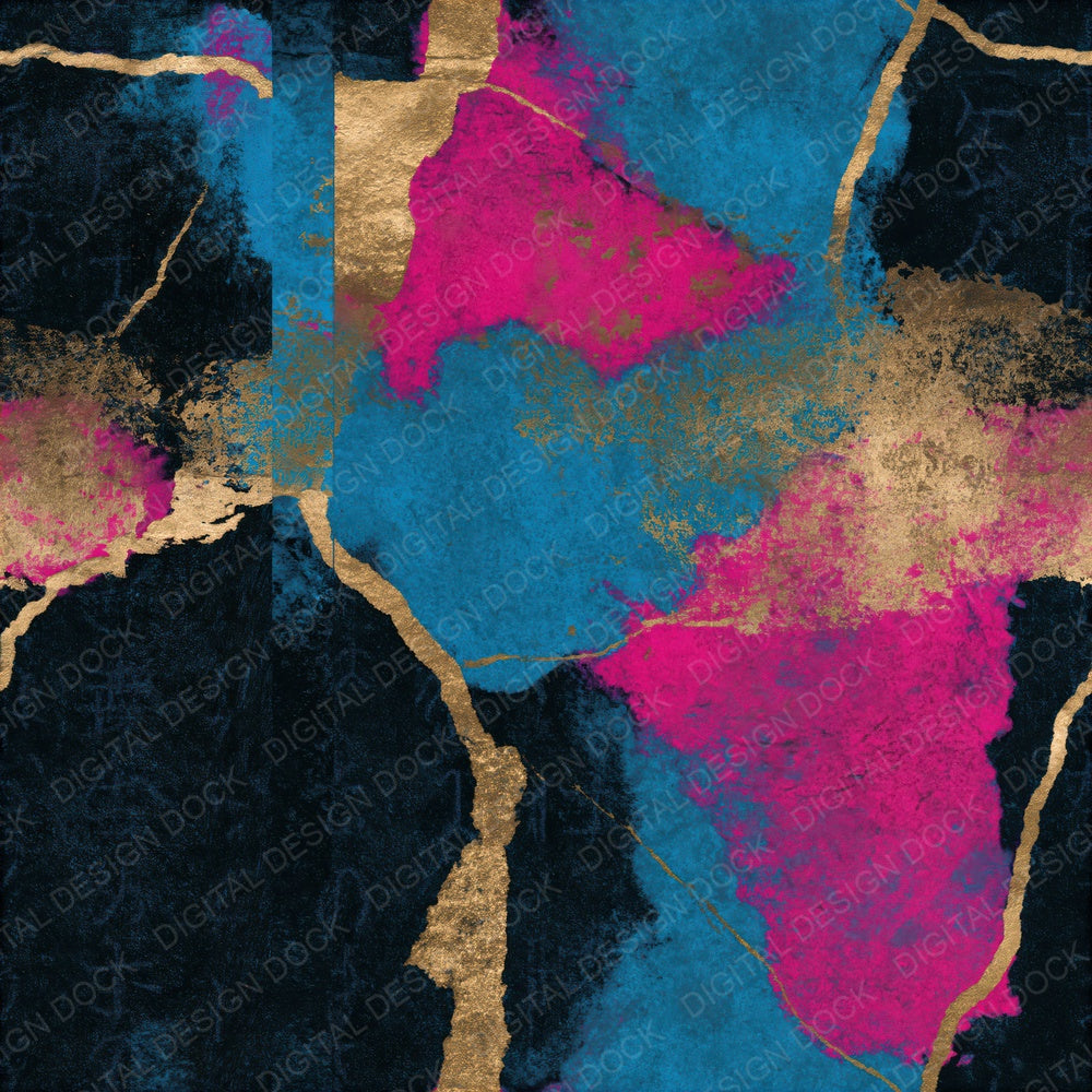 Kintsugi Pink Cyan Abstract Seamless Digital Paper Pack (DDD016454)