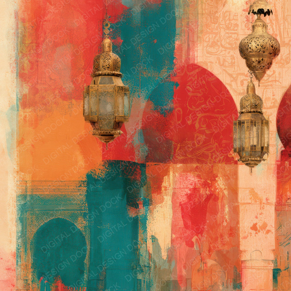 Moroccan Lantern Saffron Emerald Digital Paper Pack (DDD016458)