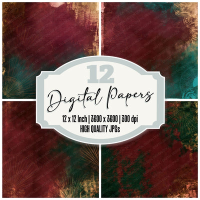 Speakeasy Deco Fan Oxblood Jade Digital Paper Pack (DDD016462)