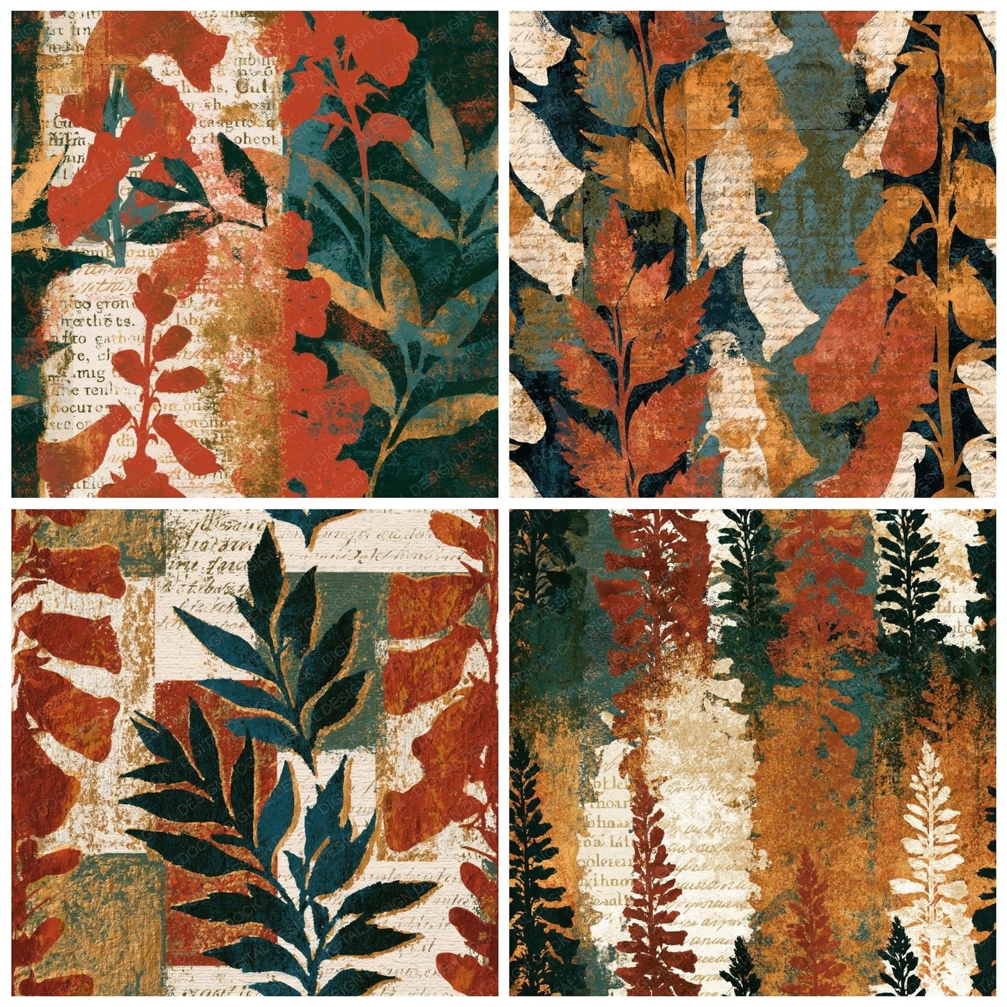 Bohemian Foxglove Rust Moss Seamless Digital Paper Pack (DDD016467)