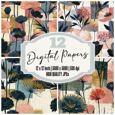 Memphis Meadow Flowers Rose Seamless Digital Paper Pack (DDD016473)