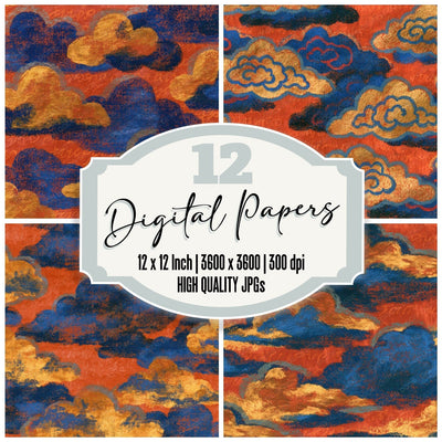 Oil Pastel Clouds Gold Lapis Terracotta Digital Paper Pack (DDD016476)