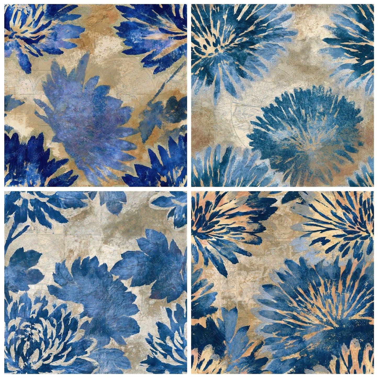 Shibori Chrysanthemums Indigo Parchment Seamless Digital Paper Pack (DDD016480)