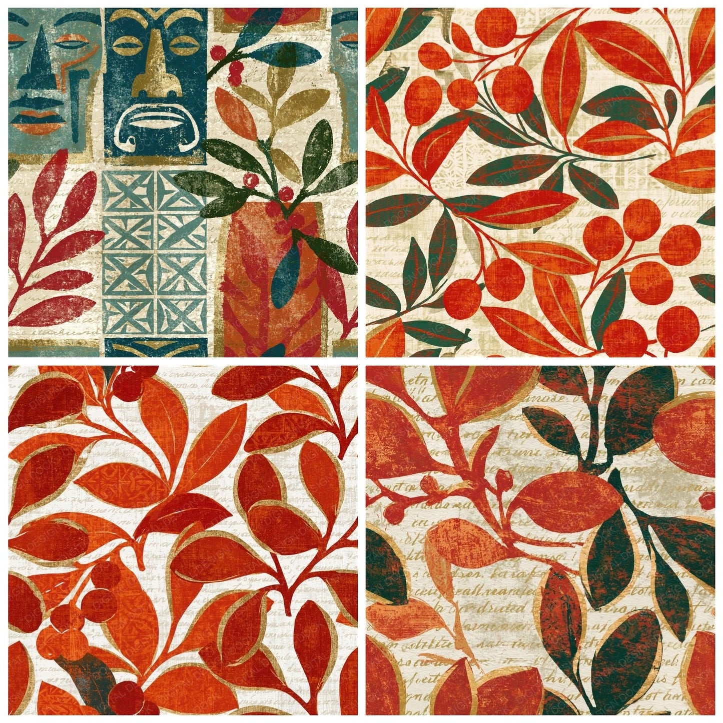 Tiki Mistletoe Sea Copper Seamless Digital Paper Pack (DDD016481)