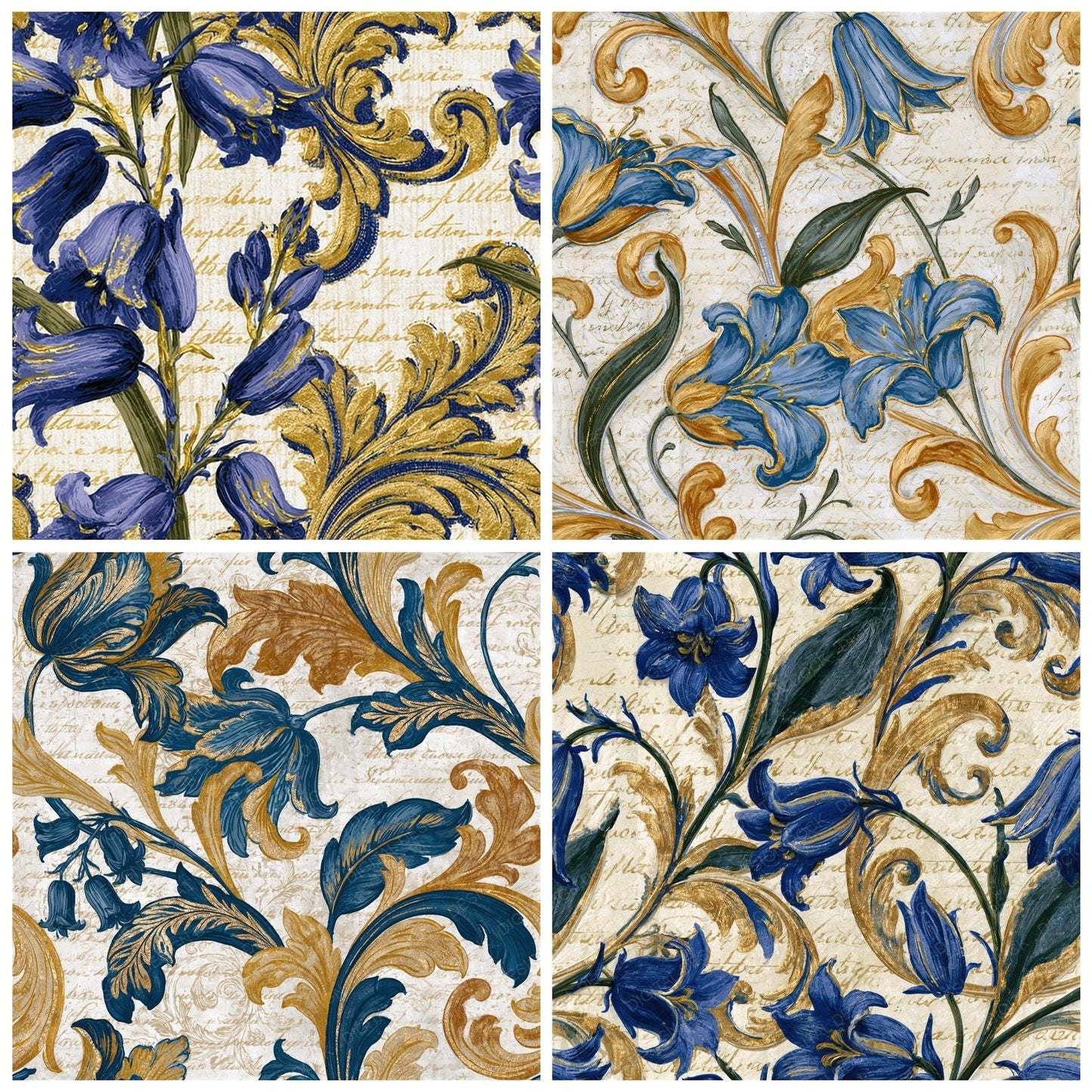 Baroque Bluebells Gold Cobalt Seamless Digital Paper Pack (DDD016487)