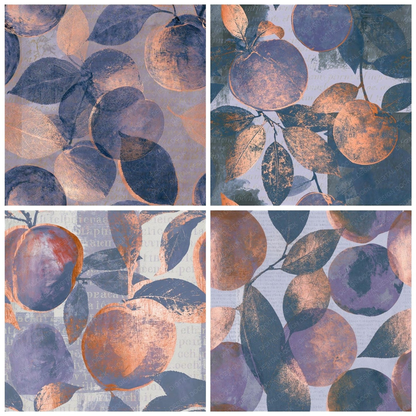 Blueprint Peaches Violet Grey Seamless Digital Paper Pack (DDD016490)