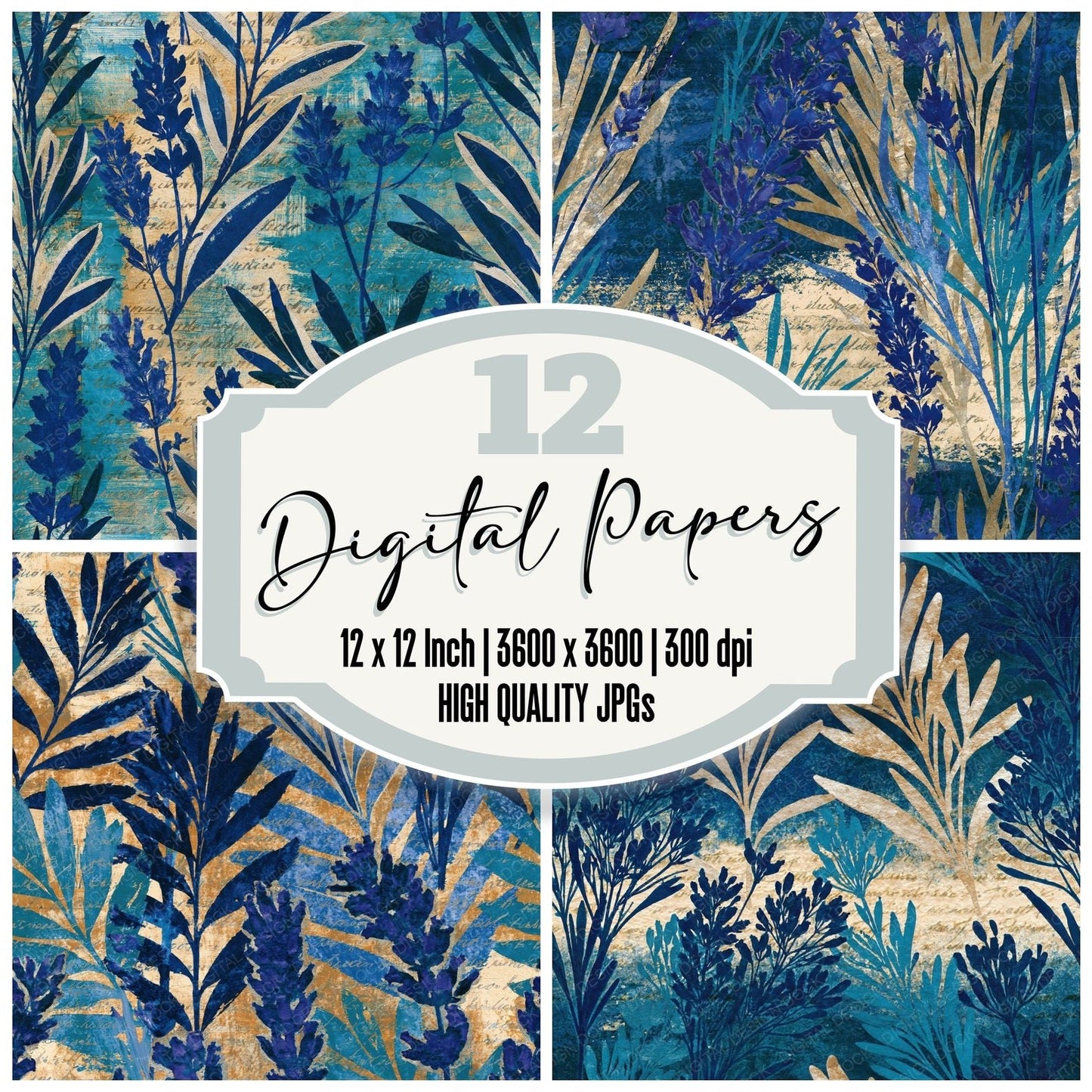 Cyanotype Lavender Turquoise Bone Seamless Digital Paper Pack (DDD016492)