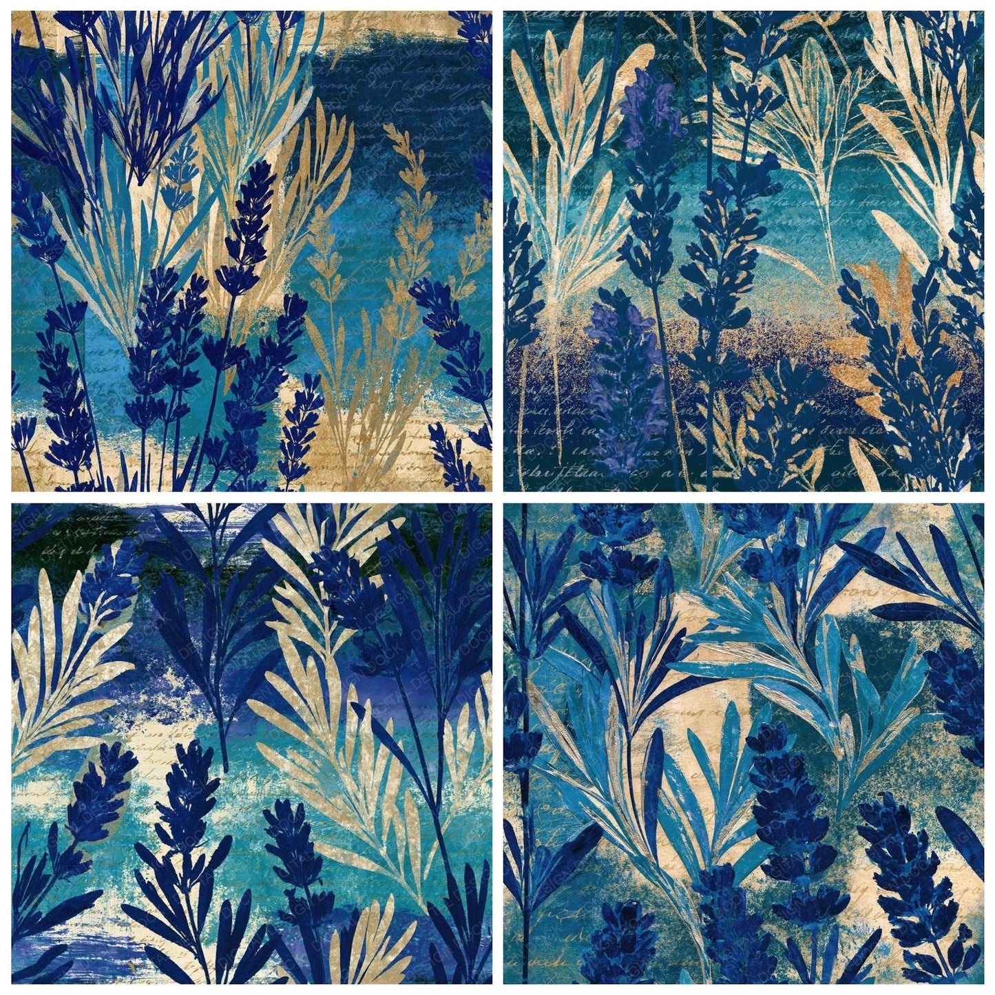 Cyanotype Lavender Turquoise Bone Seamless Digital Paper Pack (DDD016492)