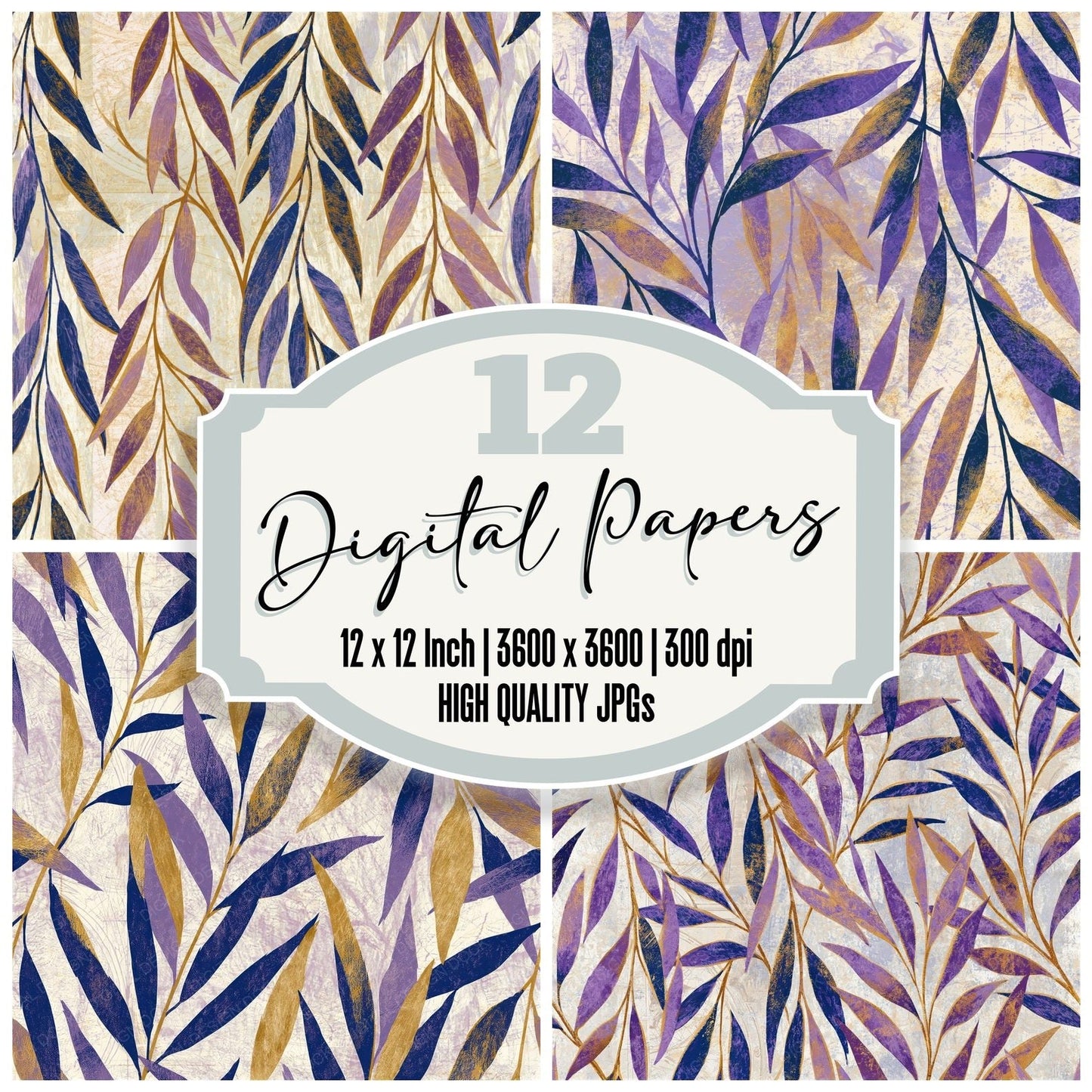 Drypoint Willow Lavender Butter Seamless Digital Paper Pack (DDD016493)