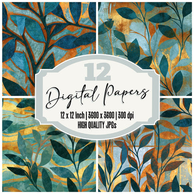 Papercut Sage Stems Sea Glass Gold Seamless Digital Paper Pack (DDD016497)