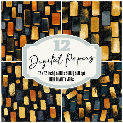 Gouache Wax Cylinders Charcoal Gold Seamless Digital Paper Pack (DDD016511)