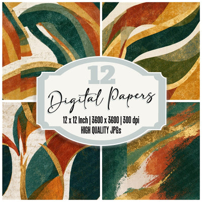 Monoprint Flow Fields Fern Ochre Seamless Digital Paper Pack (DDD016516)