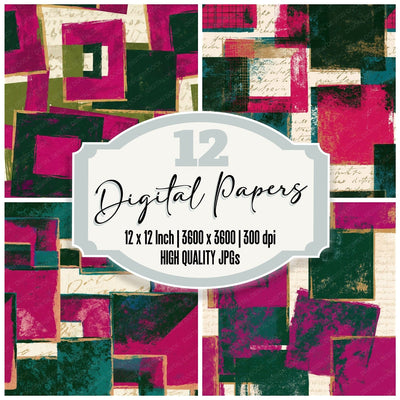 Pop Art Set Squares Magenta Seamless Digital Paper Pack (DDD016517)