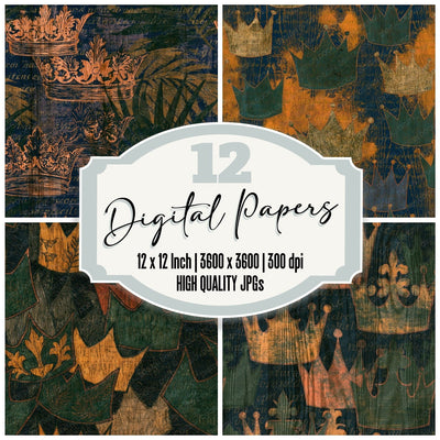 Pyrography Princess Crowns Palm Ochre Seamless Digital Paper Pack (DDD016519)