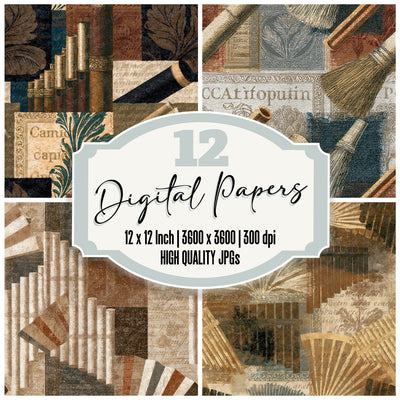 Victorian Panpipes Sepia Seamless Digital Paper Pack (DDD016523)