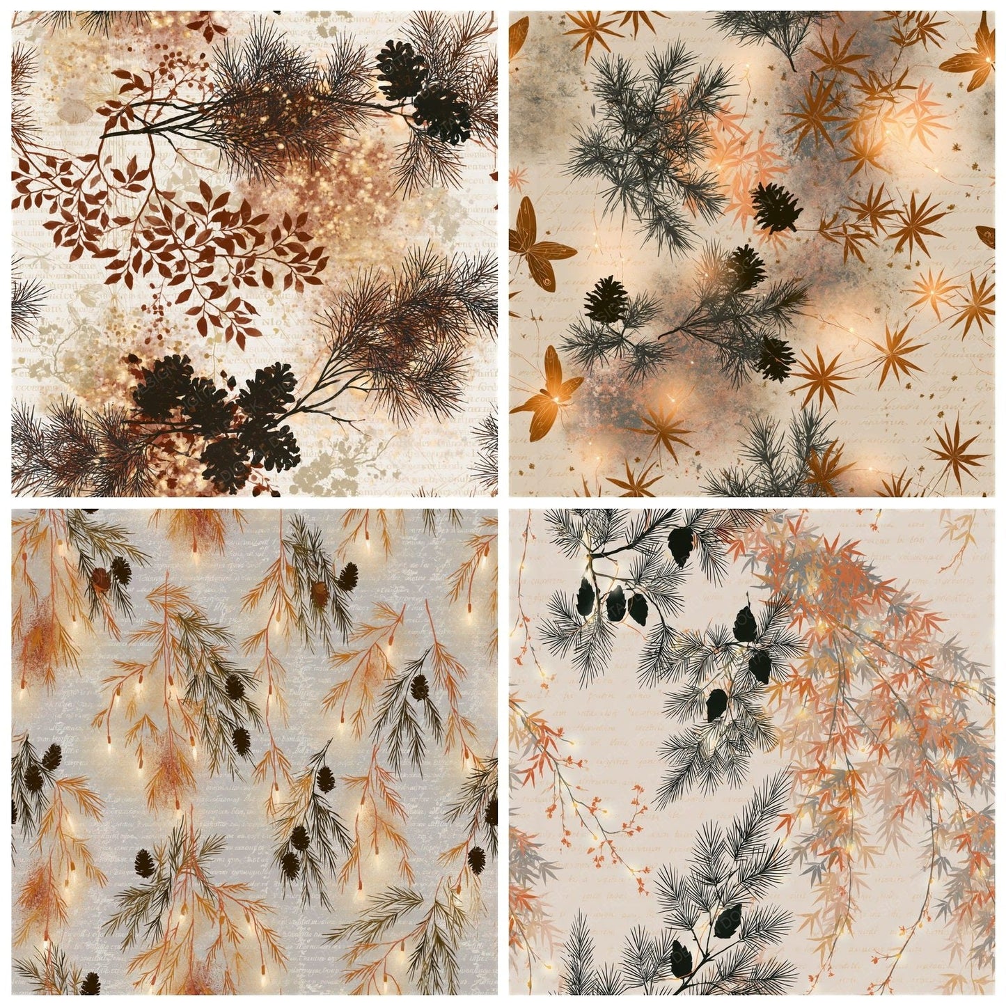 Chinoiserie Fairy Lights Terracotta Seamless Digital Paper Pack (DDD016527)