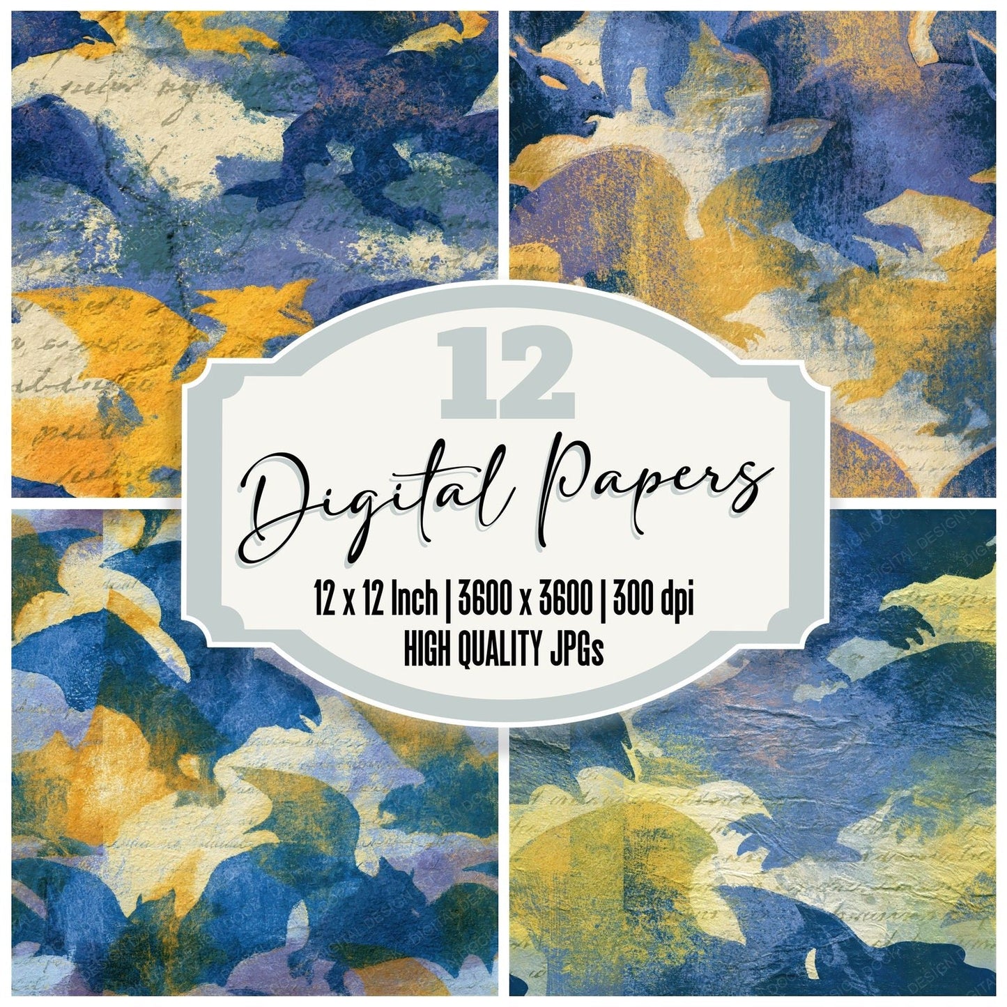 Drypoint Gargoyles Primrose Periwinkle Seamless Digital Paper Pack (DDD016528)