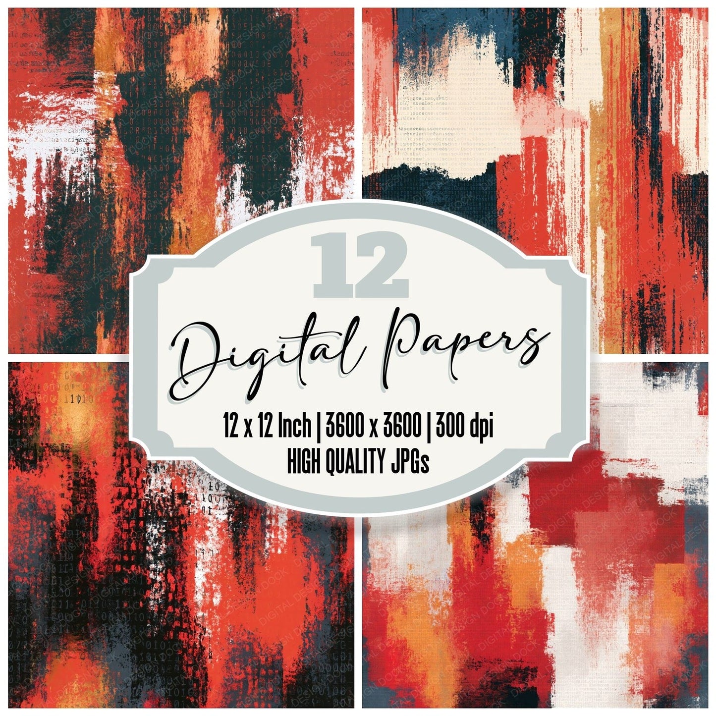 Expressionist Matrix Code Crimson Seamless Digital Paper Pack (DDD016531)