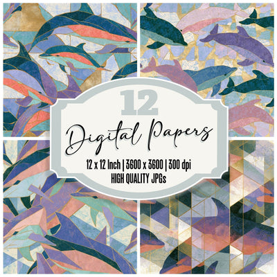 Isometric Dolphins Rose Lilac Seamless Digital Paper Pack (DDD016533)