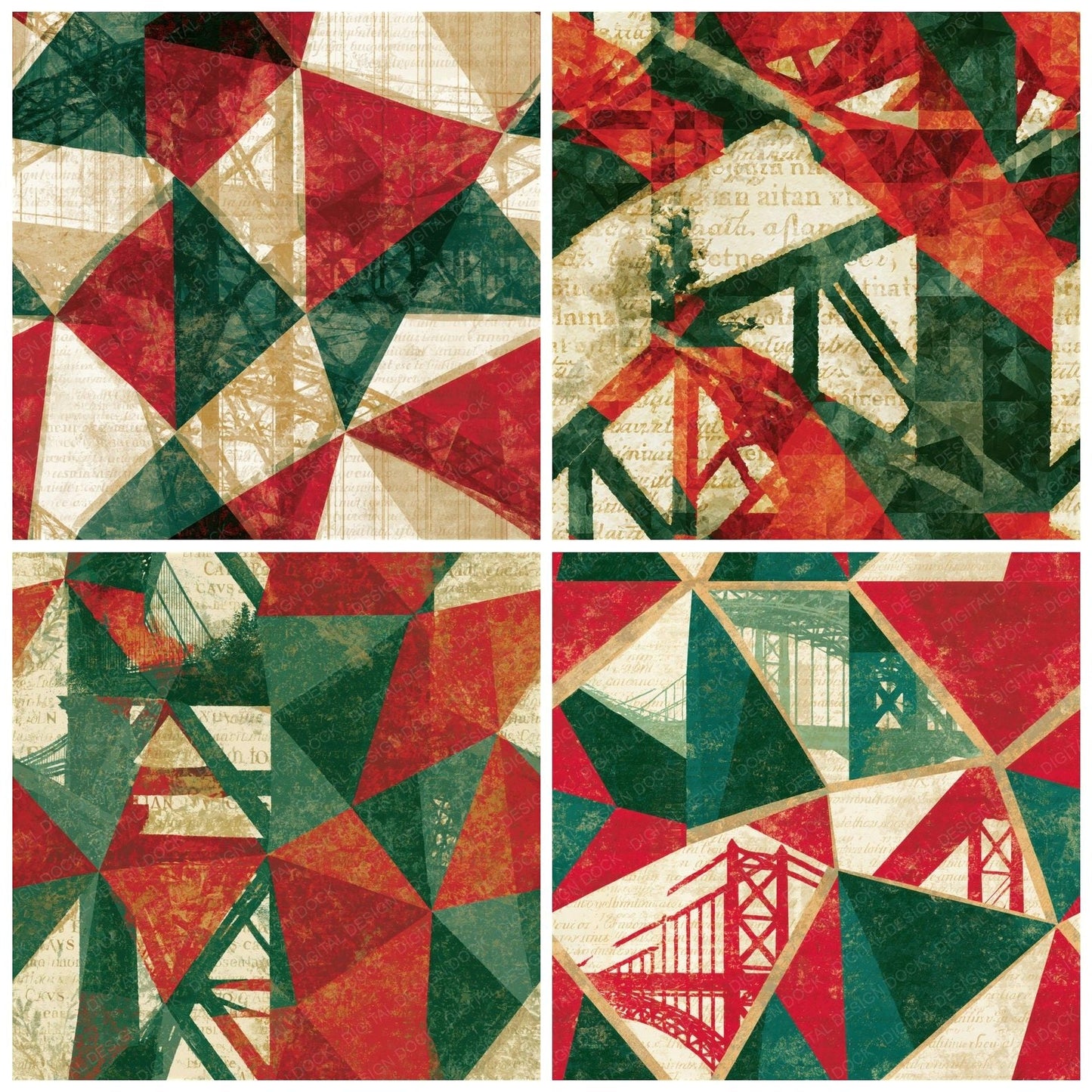 Low Poly Iron Bridges Cranberry Pine Seamless Digital Paper Pack (DDD016535)