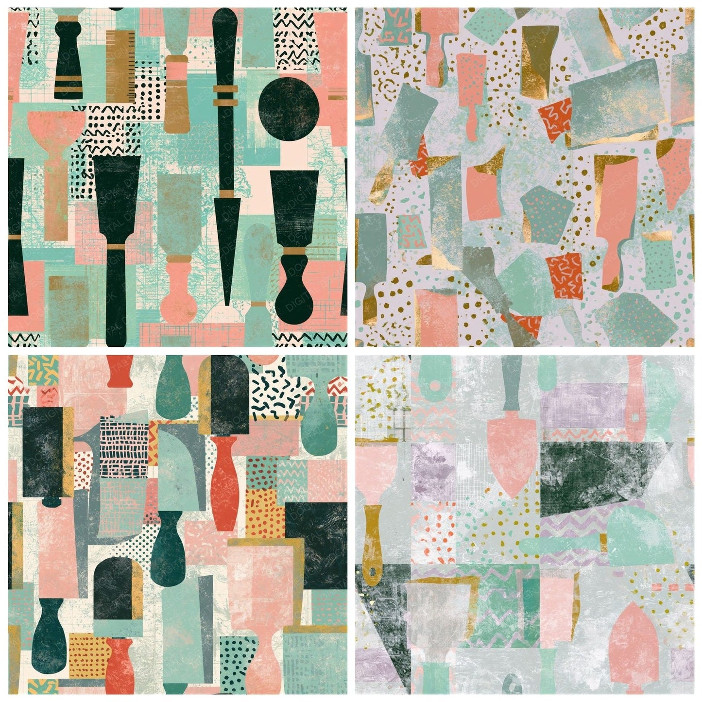 Memphis Chisels Blush Mint Seamless Digital Paper Pack (DDD016536)