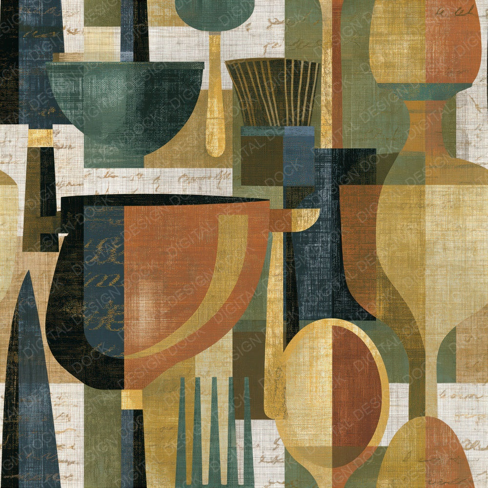 Precisionist Kitchen Utensils Clay Olive Seamless Digital Paper Pack (DDD016537)