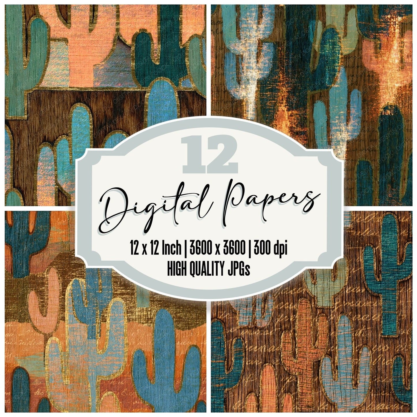 Pyrography Neon Cactus Peach Seamless Digital Paper Pack (DDD016538)