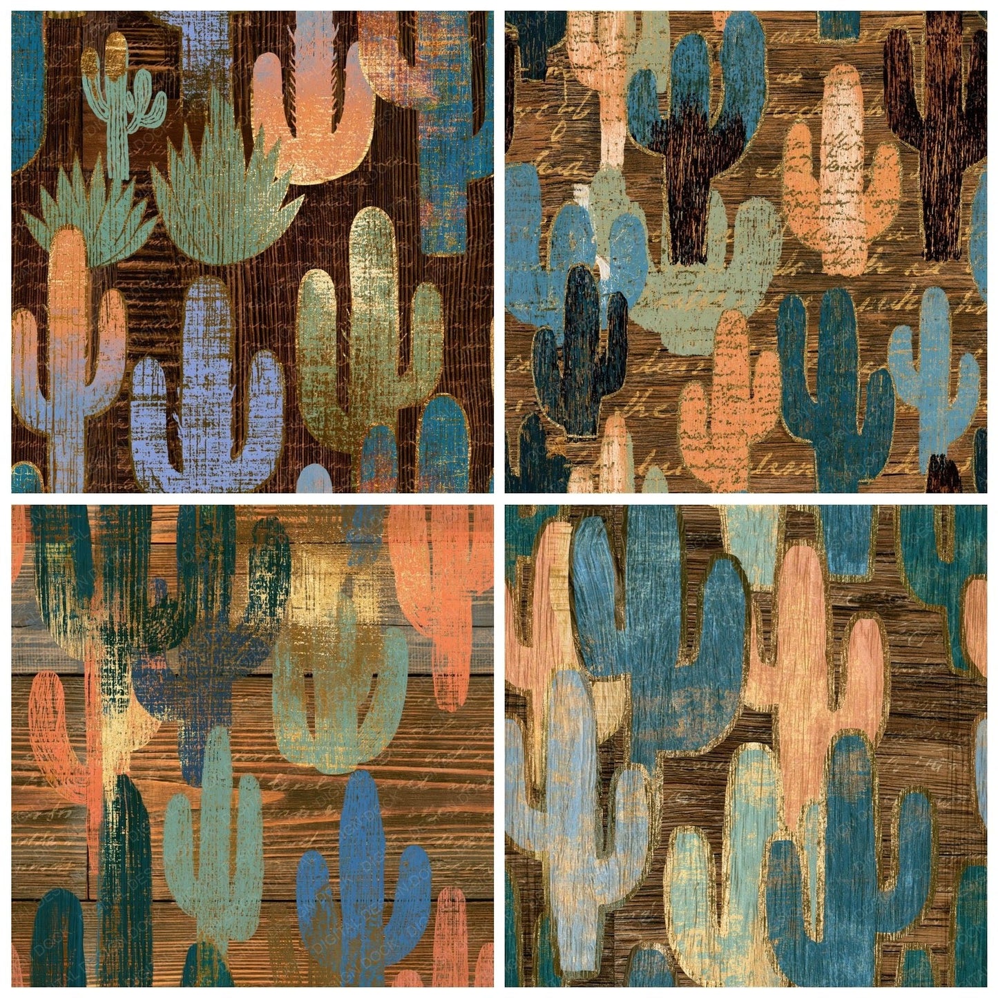 Pyrography Neon Cactus Peach Seamless Digital Paper Pack (DDD016538)