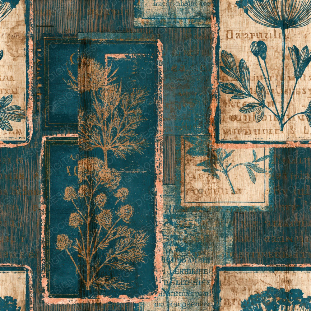 Pyrography Travel Labels Teal Bone Seamless Digital Paper Pack (DDD016539)