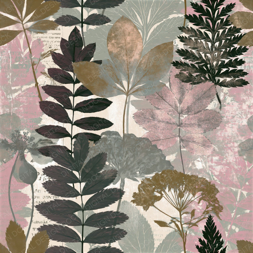 Single Solarised Botanicals Rosewater Sage Seamless digital paper shown full size