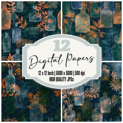 X-Ray Spell Bottles Midnight Green Seamless Digital Paper Pack (DDD016544)