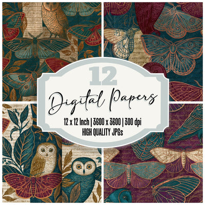 Belle poque Nocturnal Moths Malachite Burgundy Seamless Digital Paper Pack (DDD016548)