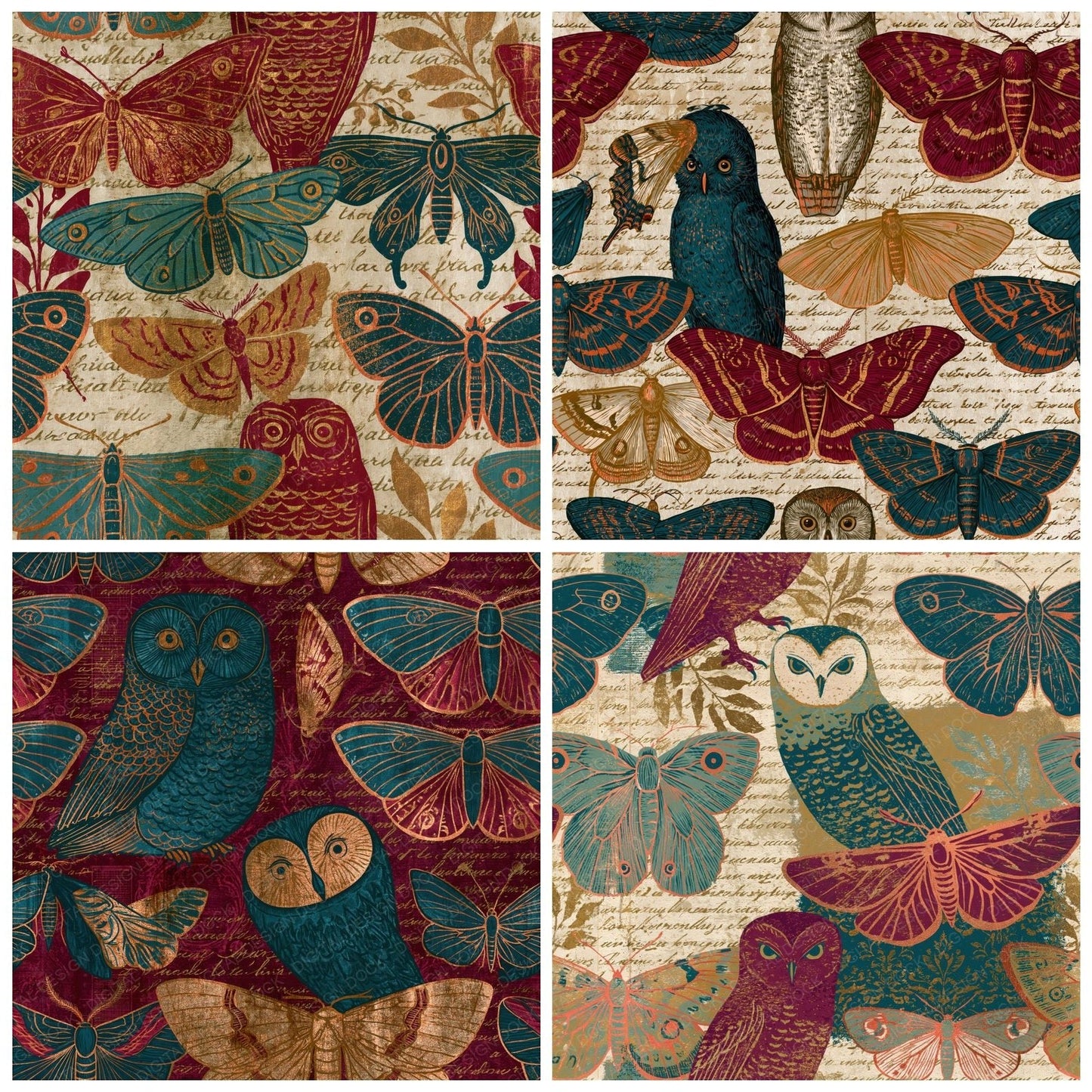 Belle poque Nocturnal Moths Malachite Burgundy Seamless Digital Paper Pack (DDD016548)