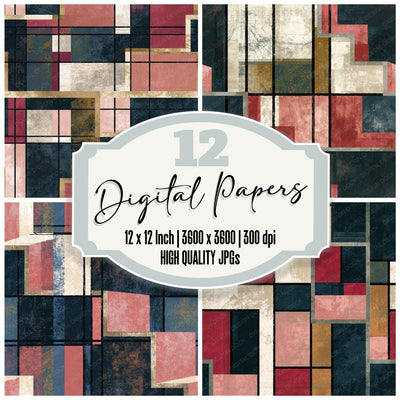 De Stijl Carnival Seating Charcoal Rose Seamless Digital Paper Pack (DDD016551)