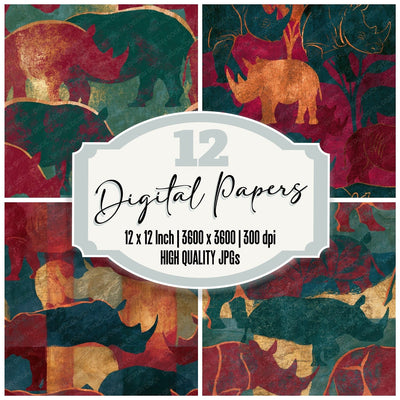 Fresco Rhino Cranberry Forest Seamless Digital Paper Pack (DDD016554)