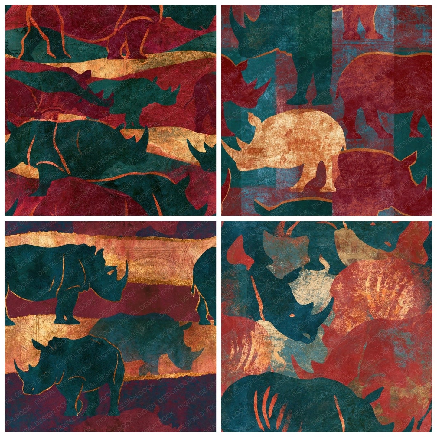 Fresco Rhino Cranberry Forest Seamless Digital Paper Pack (DDD016554)