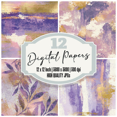 Linocut Lilac Mauve Gold Abstract Seamless Digital Paper Pack (DDD016568)