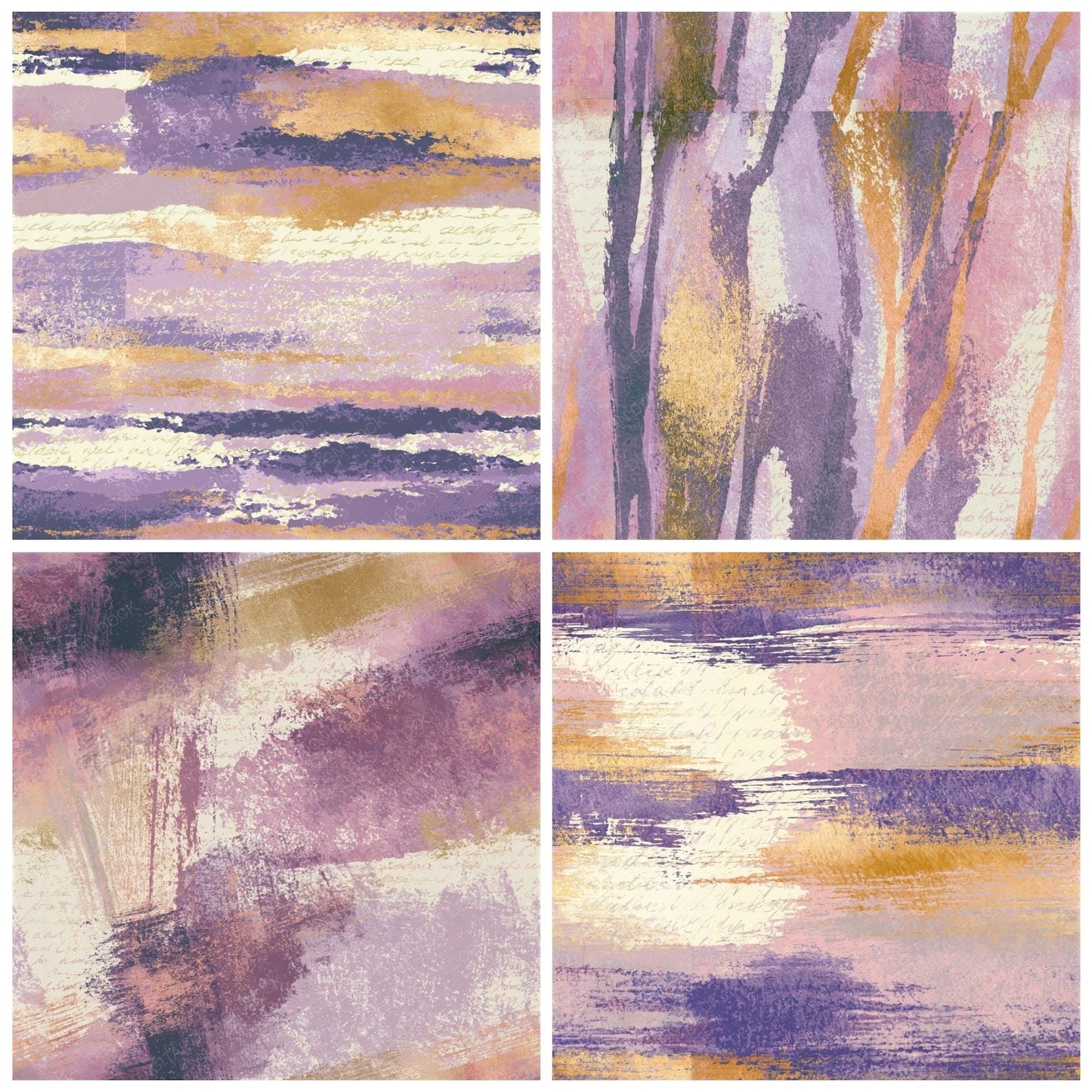 Linocut Lilac Mauve Gold Abstract Seamless Digital Paper Pack (DDD016568)