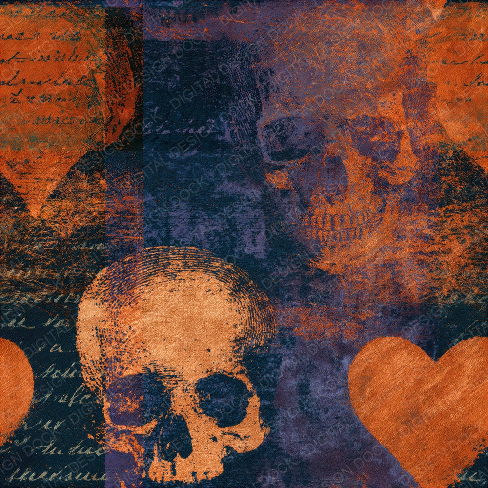 Scratchboard Hearts Skulls Copper Rust Seamless Digital Paper Pack (DDD016576)