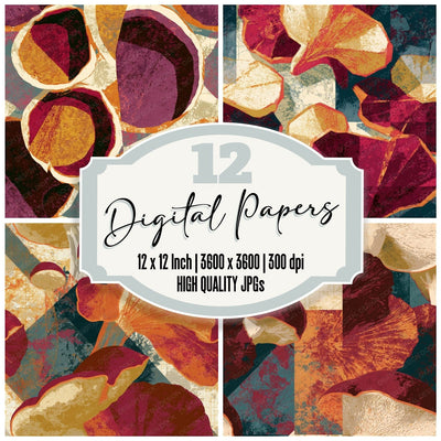 Vintage Travel Jelly Fungi Merlot Seamless digital paper pack cover showing four of the 12 papers